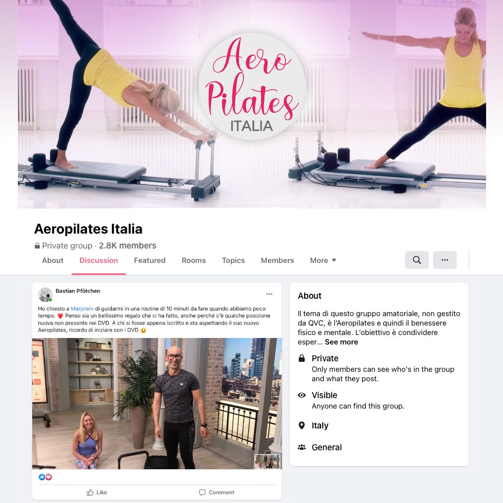Facebook home page for AeroPilates Italia